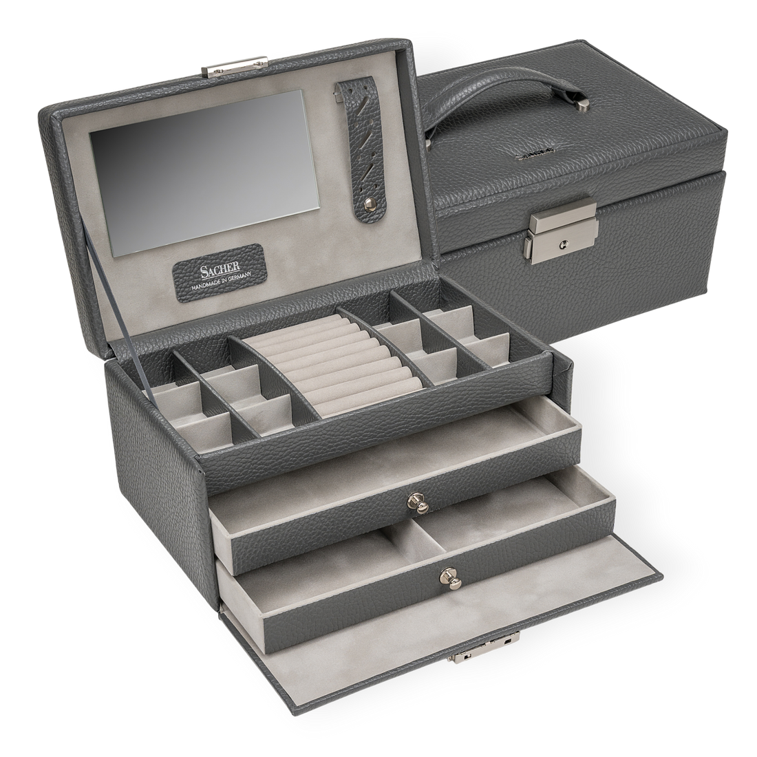 Coffret à bijoux Emma granello / gris (cuir de vachette pleine fleur)