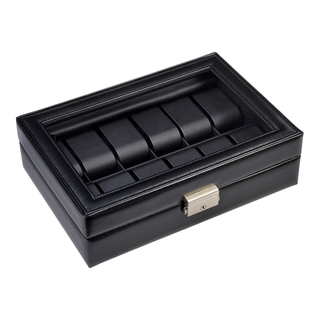 Watch case for 12 watches black exclusive / black (leather)