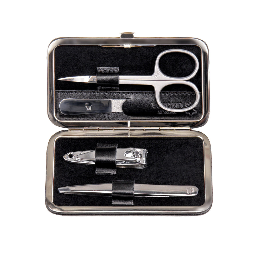 4-piece manicure case Manicure set / black (leather)