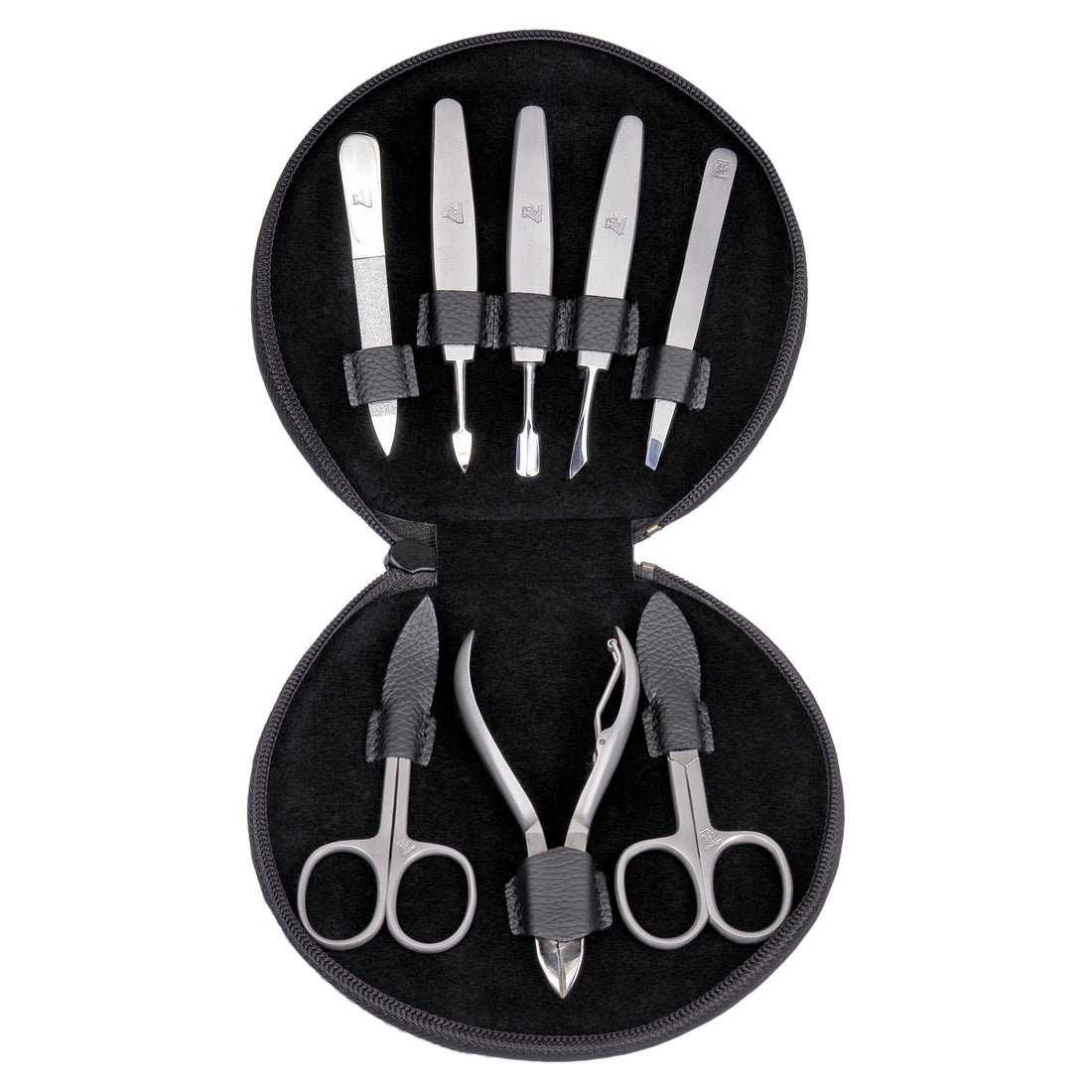 8 pcs. Trousses manucure Manikürenset / noir (cuir)